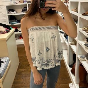 Free People Strapless Embroidered Top
